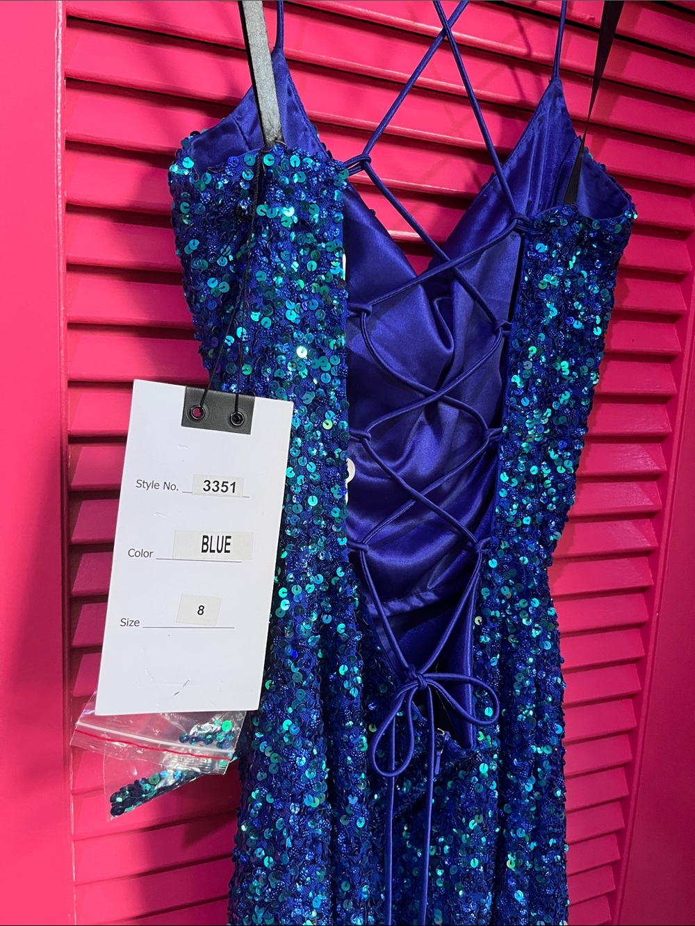 Primavera Couture Blue Sequin Strappy Prom Dress